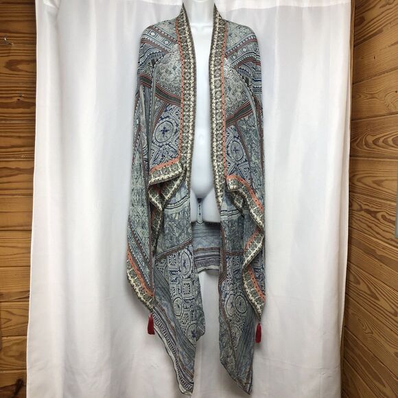 Camilla 100% Silk Antique Batik OS Sheer Coat Jacket Crystal Embellished Kimono - Picture 1 of 16